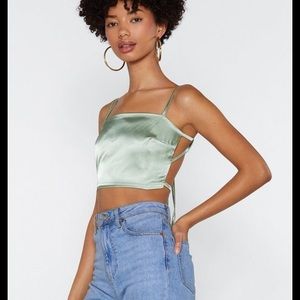 nasty gal “back at it” satin tie top